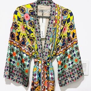 Zara Printed Kimono Coverup/Dress/Robe Size S NWT